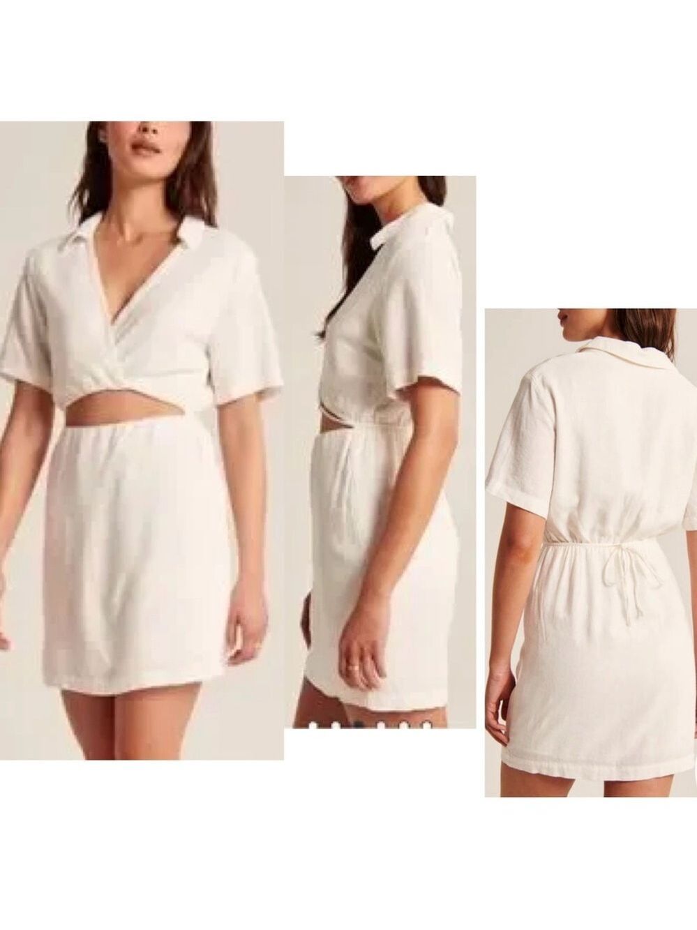 Abercrombie & Fitch Classic White Linen Blend Cut-out Shirt Dress Short Sleeve M